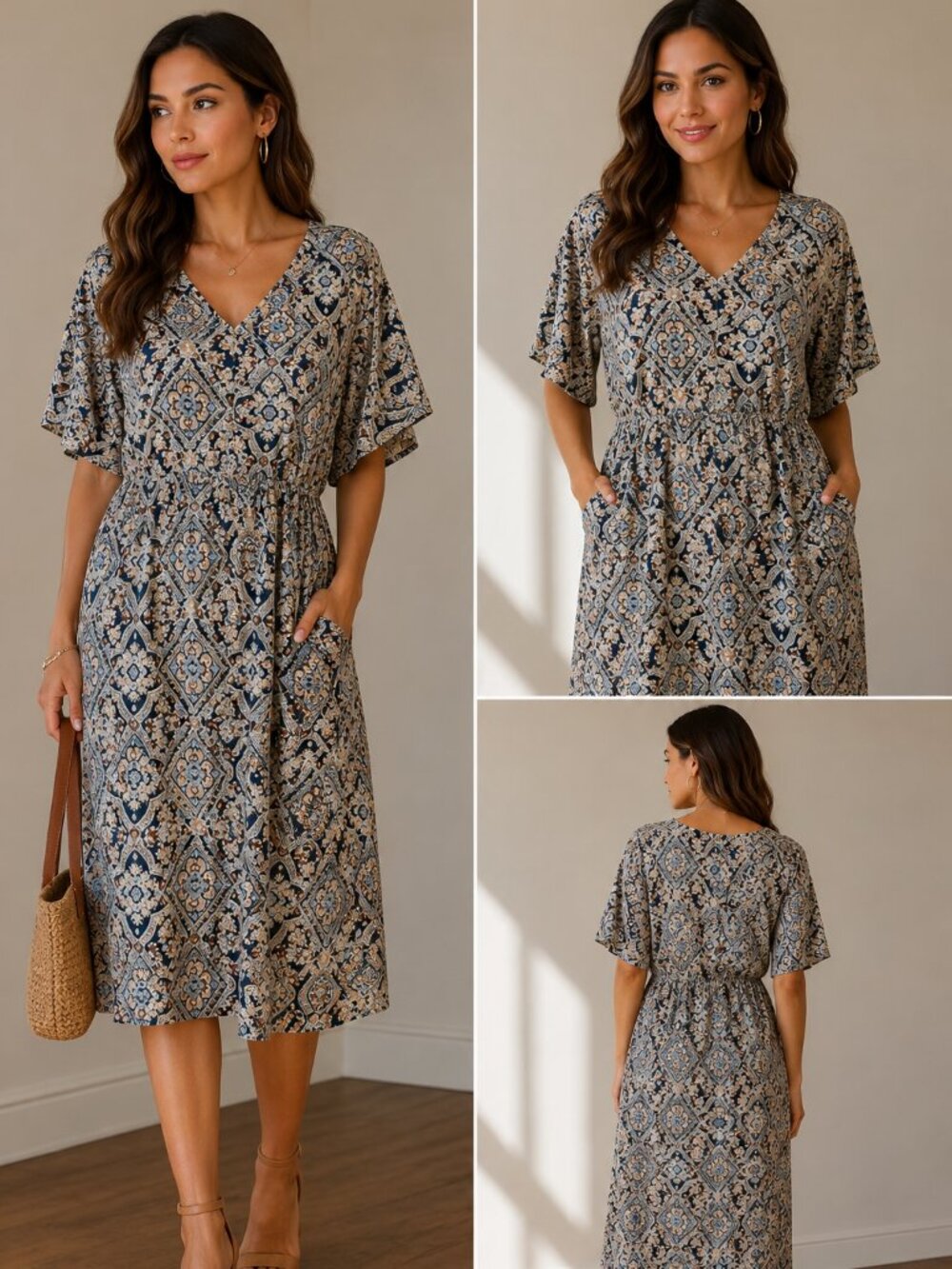 Emery Rose Women's Boho Floral Medallion Midi Dress - Size XL - NWT